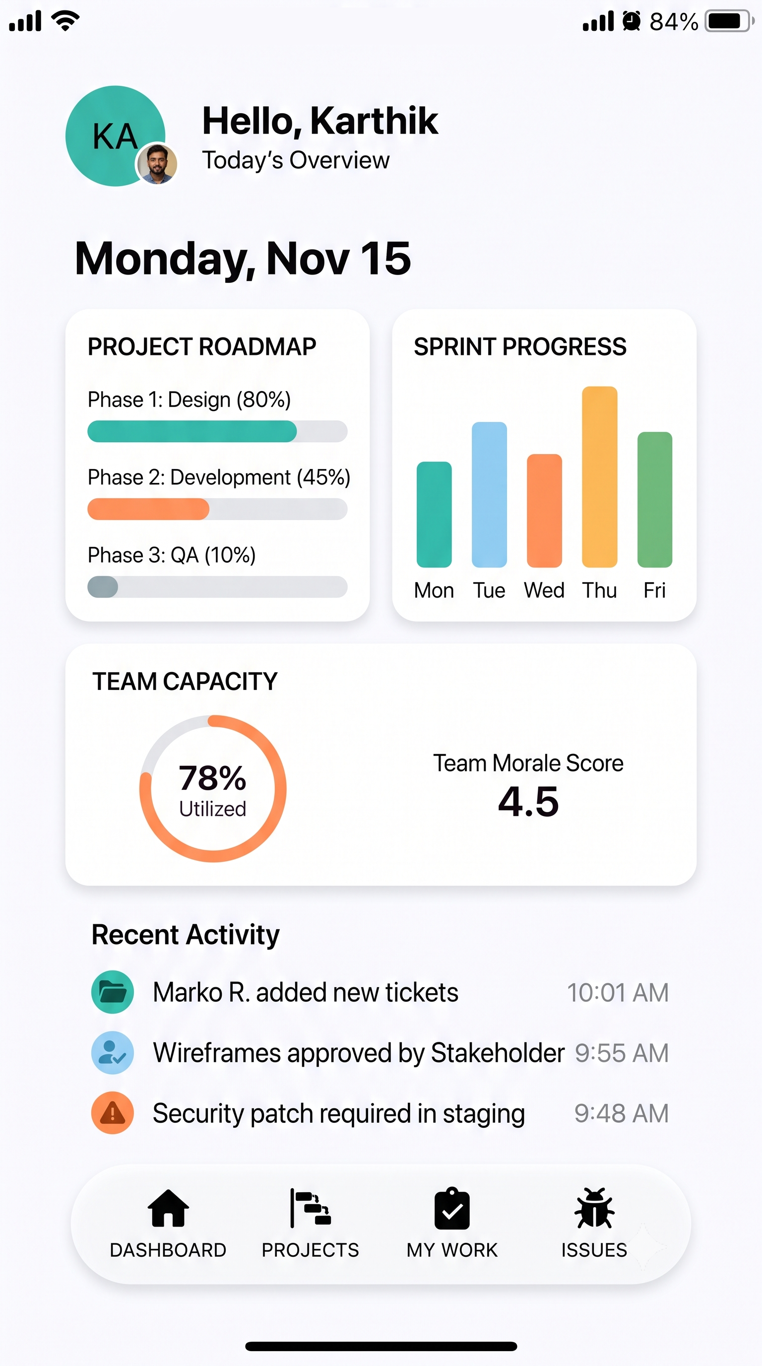 Project Management AI Console mobile app